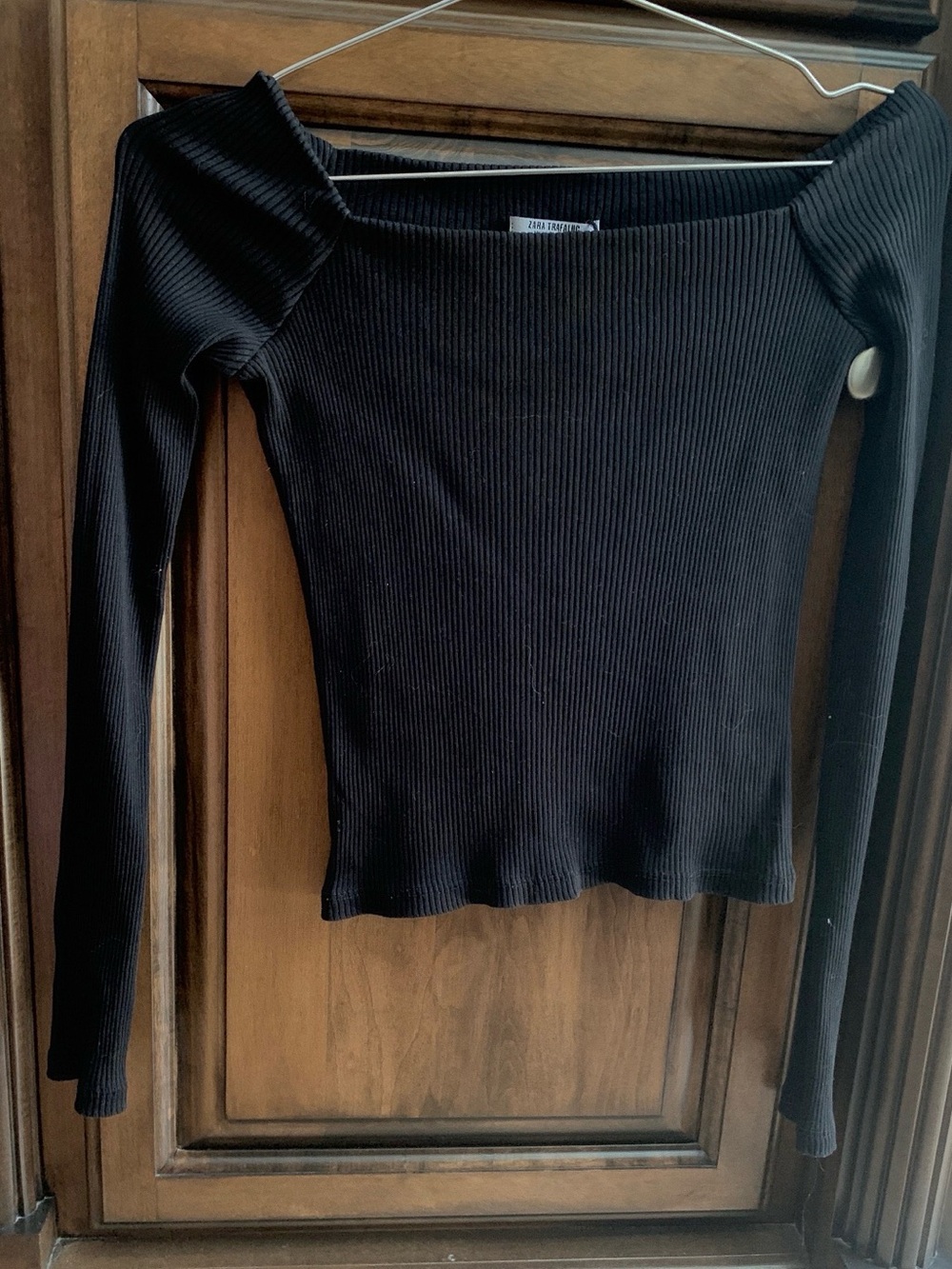 Zara Black Ribbed Off-Shoulder Knit Top